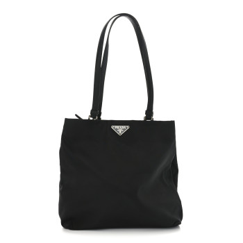 PRADA Tessuto Nylon Calfskin Shopping Tote Black