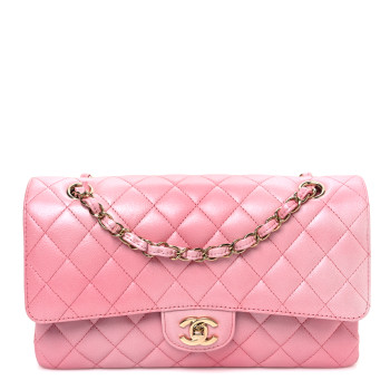 CHANEL Metallic Goatskin Ombre Quilted Medium Double Flap Pink