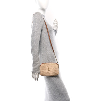 SAINT LAURENT Raffia Calfskin Gaby Crossbody Bag Natural Brick
