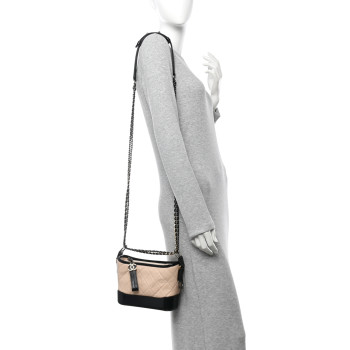 CHANEL Aged Calfskin Quilted Small Gabrielle Hobo Beige Black