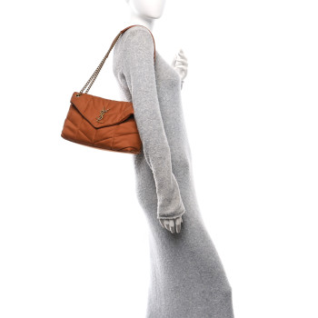 SAINT LAURENT Canvas Quilted Small Loulou Puffer Monogram Chain Satchel Hot Rust