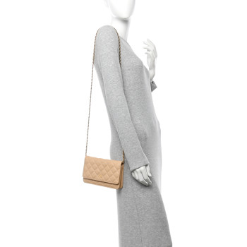 CHANEL Caviar Quilted Wallet on Chain WOC Beige
