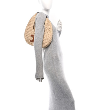 CELINE Raffia Calfskin Triomphe Panier Hobo Bag Natural Tan