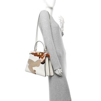 FENDI Vitello Seta Chamois Stocking Girl Inlay Medium Peekaboo I SEE U Satchel White Ice Multicolor