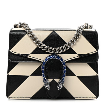 GUCCI Calfskin Geometric Print Mini Dionysus Shoulder Bag Black White