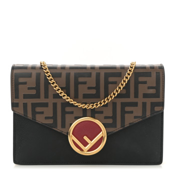 FENDI Vitello Cruise F is Fendi Bi-Color FF 1974 Embossed Medium Envelope Wallet On Chain Black Maya