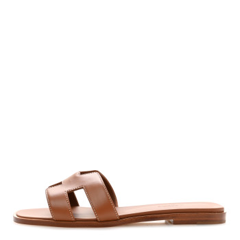HERMES Box Calfskin Oran Sandals 37 Gold