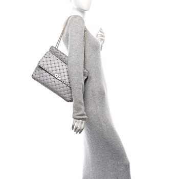 VALENTINO GARAVANI Nappa Large Rockstud Spike Shoulder Bag Pastel Grey