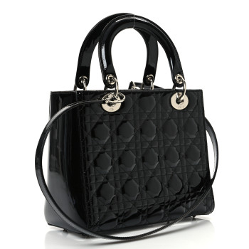 CHRISTIAN DIOR Patent Cannage Medium Lady Dior Black