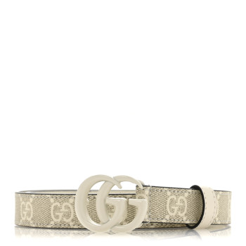 GUCCI GG Supreme Monogram Plutone Calfskin Enamel Double G 20mm Belt 80 32 Beige Ebony Mystic White