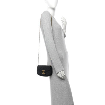 GUCCI Calfskin Matelasse Super Mini GG Marmont Shoulder Bag Black