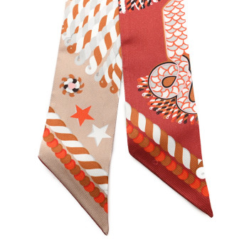 HERMES Silk Epaulettes Twilly Beige Terracotta Orange