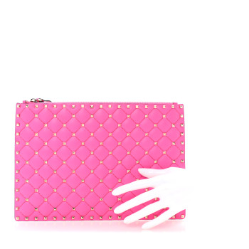 VALENTINO GARAVANI Vitello Rockstud Spike It Zip Pouch Azalea