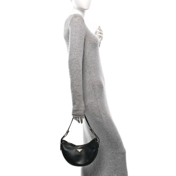 PRADA Soft Calfskin Arque Shoulder Bag Black