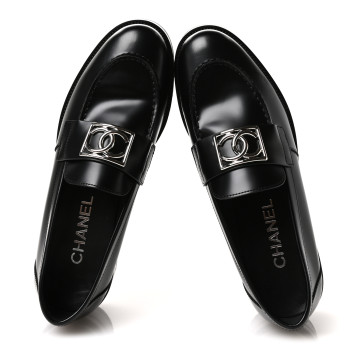 CHANEL Calfskin Metal CC Loafers 40 Black