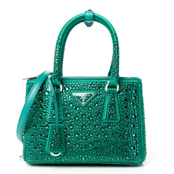 PRADA Satin Crystal Mini Galleria Double Zip Tote Mango