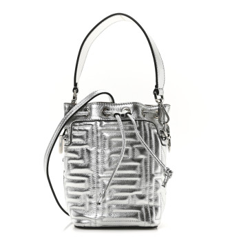 FENDI X MARC JACOBS Agnello Laminato Trapunta FF Mini Mon Tresor Bucket Bag Argento