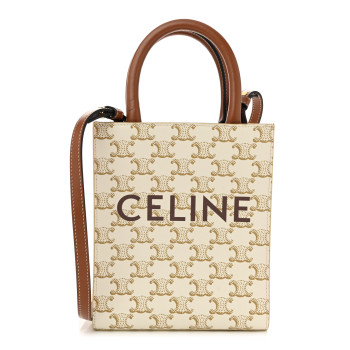 CELINE Triomphe Canvas Calfskin Mini Vertical Cabas White