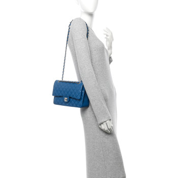 CHANEL Caviar Quilted Medium Double Flap Blue