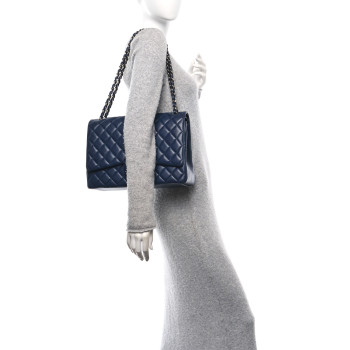 CHANEL Lambskin Quilted Maxi Double Flap Dark Blue
