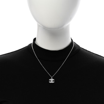 CHANEL Crystal Timeless CC Necklace Silver