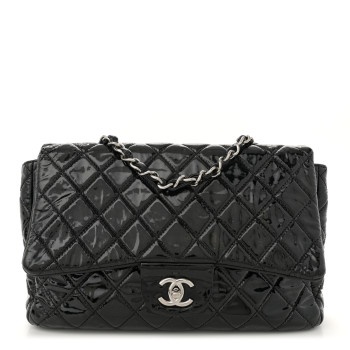 CHANEL Patent Quilted Jumbo Single Flap Black