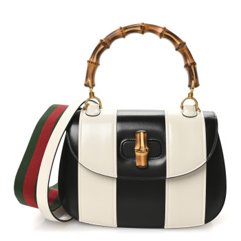 GUCCI Boarded Dyana Lux Calfskin Web Monochrome Medium Bamboo 1947 Top Handle Bag Black White