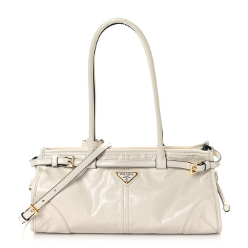 PRADA Glossy Calfskin Triangle Medium Bonnie Shoulder Bag White