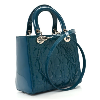 CHRISTIAN DIOR Patent Cannage Medium Lady Dior Blue