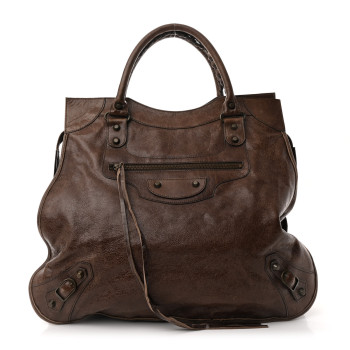 BALENCIAGA Chevre Classic Hardware Mid Afternoon Tote Truffle