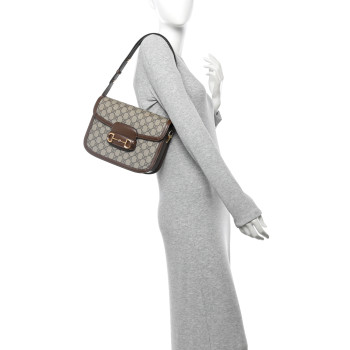 GUCCI GG Supreme Monogram Horsebit 1955 Shoulder Bag Beige Brown Sugar
