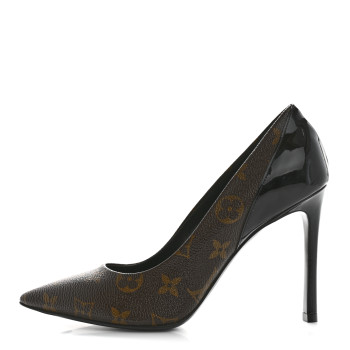 LOUIS VUITTON Monogram Cherie Pumps 37.5 Black