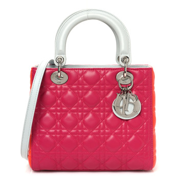 CHRISTIAN DIOR Lambskin Cannage Medium Tri-Color Lady Dior Fuchsia Orange