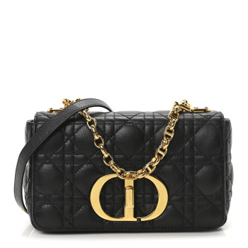 CHRISTIAN DIOR Calfskin Cannage Small Caro Bag Black