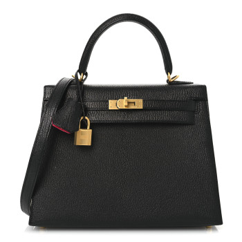 HERMES Chevre Mysore Horseshoe Kelly Sellier 25 Black Rose Pourpre