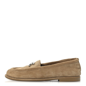 CHANEL Suede Calfskin CC Loafers 38 Dark Beige