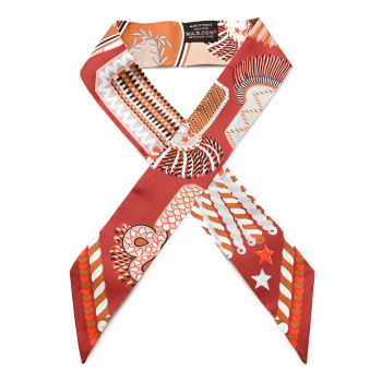 HERMES Silk Epaulettes Twilly Beige Terracotta Orange