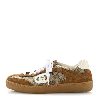 GUCCI Suede GG Monogram Womens G75 Sneakers 37.5 Beige Dark Brown