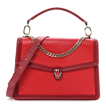 BULGARI Quilted Nappa Smooth Calfskin Serpenti Forever Diamond Blast Shoulder Bag Red