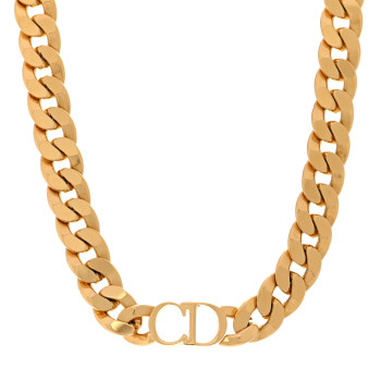 CHRISTIAN DIOR Metal CD Choker Necklace Gold