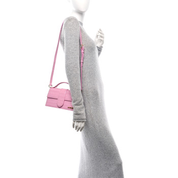 JACQUEMUS Calfskin Crocodile Embossed Le Grand Bambino Pink