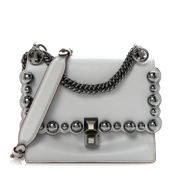 FENDI Vitello Liberty Scalloped Studded Small Kan I Shoulder Bag Grigio Perla