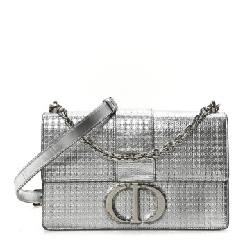 CHRISTIAN DIOR Metallic Patent Micro-Cannage 30 Montaigne Flap Bag Silver