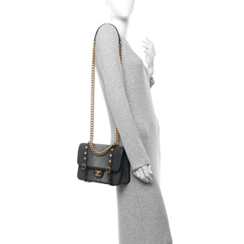 CHANEL Washed Denim Quilted Messenger Flap Black