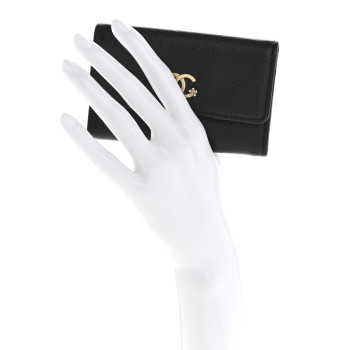 CHANEL Goatskin Camellia CC Flap Card Holder Black