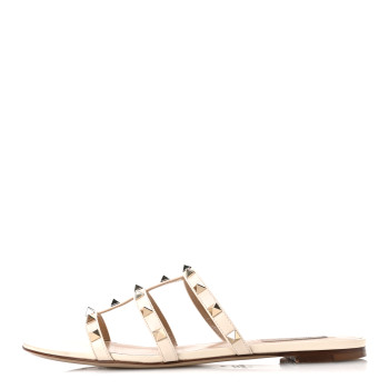 VALENTINO GARAVANI Nappa Rockstud Caged Flat Slide Sandals 40 Light Ivory