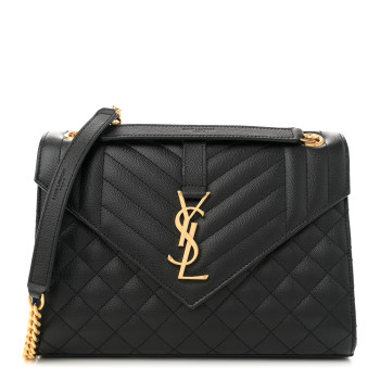 SAINT LAURENT Grain De Poudre Textured Mixed Matelasse Triquilt Medium Monogram Satchel Black