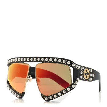 GUCCI Acetate Pearl Rectangular Frame Sunglasses GG0234S Black Orange