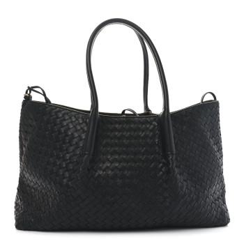 BOTTEGA VENETA Calfskin Intrecciato Pinacoteca Reversible Tote Black Fondant