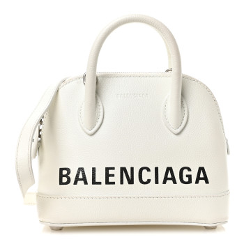 BALENCIAGA Grained Calfskin XXS Ville Top Handle Bag White Black